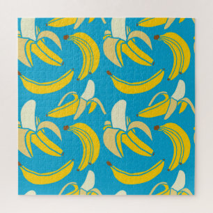 Quebra-cabeça Bananas amarelas, padrão de fundo azul