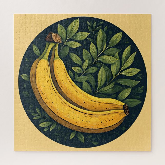 Quebra-cabeça Bananas, Folhas e um Círculo Escuro (Vertical)
