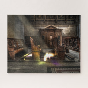Quebra-cabeça Banco de igreja de madeira velho com Kneeler
