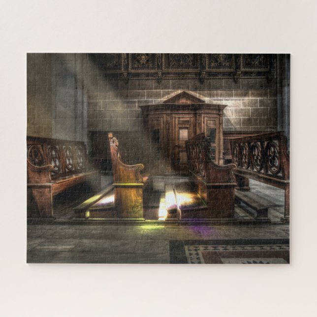 Quebra-cabeça Banco de igreja de madeira velho com Kneeler (Horizontal)