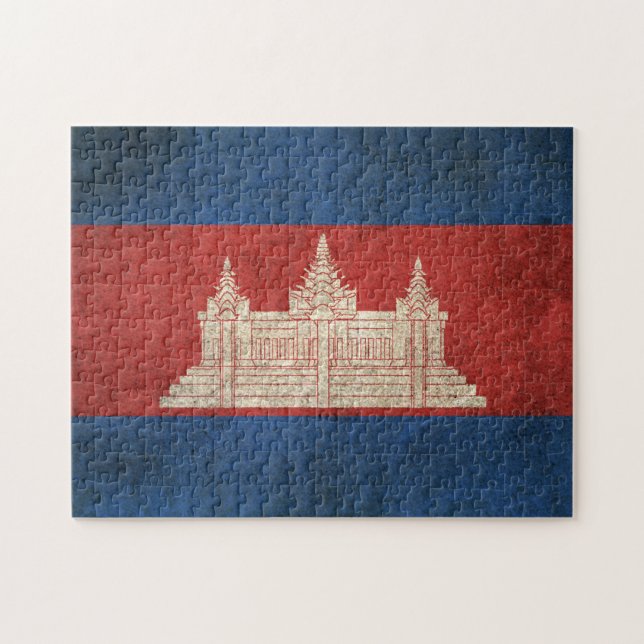 Quebra-cabeça Bandeira afligida vintage de Cambodia (Horizontal)