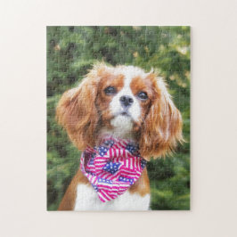 Quebra-cabeça Bandeira Americana Cavalier King Charles Spaniel P