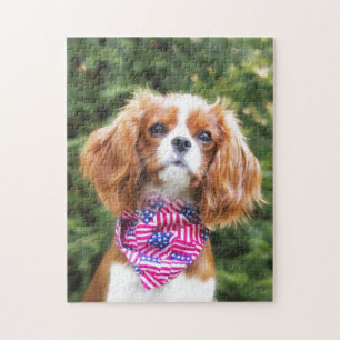 Quebra-cabeça Bandeira Americana Cavalier King Charles Spaniel P