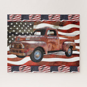 Quebra-cabeça Bandeira Americana do Caminhão Vermelho Vintage