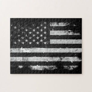 Quebra-cabeça Bandeira americana do Grunge preto e branco