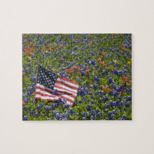 Quebra-cabeça Bandeira Americana em campo de Blue Bonnets, 2