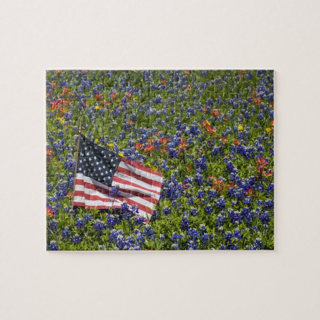 Quebra-cabeça Bandeira Americana em campo de Blue Bonnets, 2 (Horizontal)
