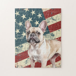 Quebra-cabeça Bandeira Americana Grunge Fawn Tan Bulldog Francês