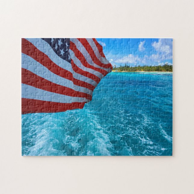 Quebra-cabeça bandeira americana. Ilhas Saipan Mariana. (Horizontal)