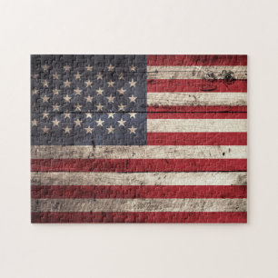 Quebra-cabeça Bandeira americana na grão de madeira velha