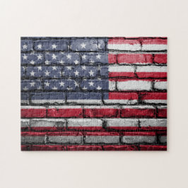 Quebra-cabeça Bandeira Americana Pintada no Muro de Brick