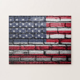 Quebra-cabeça Bandeira Americana Pintada no Muro de Brick