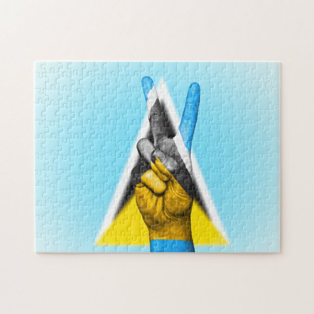 Quebra-cabeça Bandeira da Paz de Santa Lúcia. (Horizontal)
