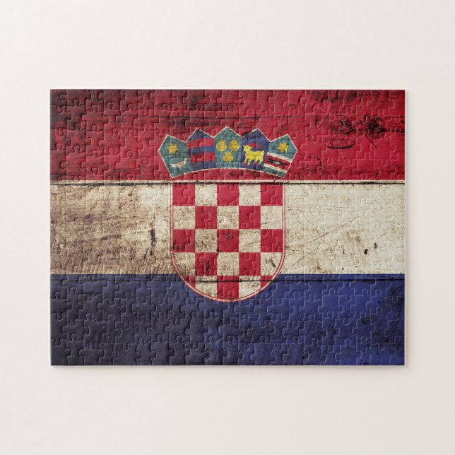 Quebra-cabeça Bandeira de Croatia na grão de madeira velha (Horizontal)