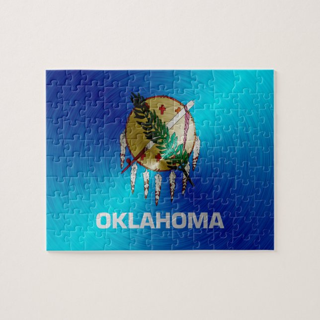 Quebra-cabeça Bandeira de metal escovado de Oklahoma (Horizontal)