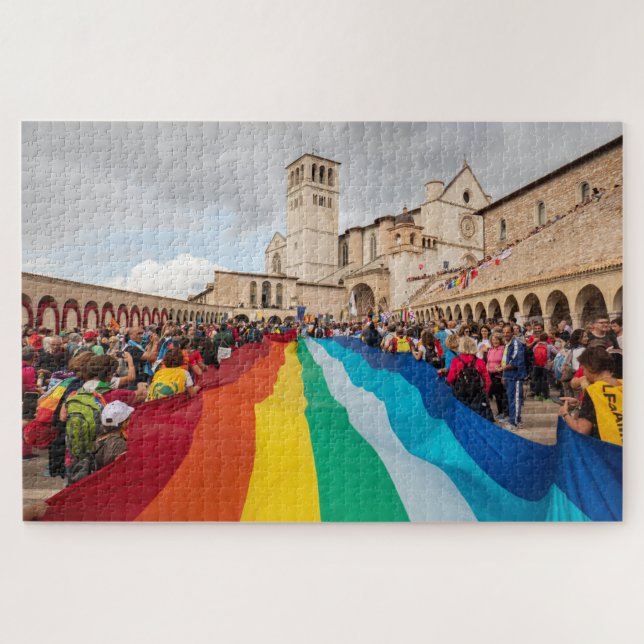 Quebra-cabeça Bandeira de paz arco-íris em Assisi, Itália (Horizontal)