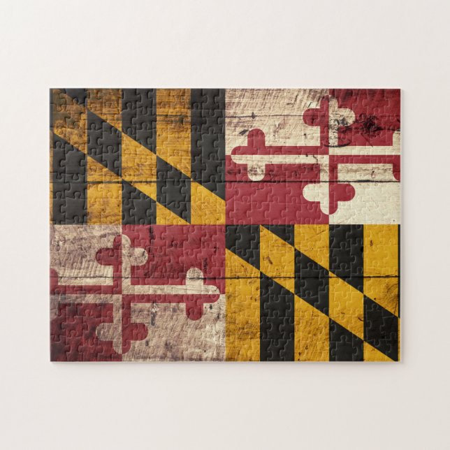 Quebra-cabeça Bandeira do estado de Maryland na grão de madeira (Horizontal)