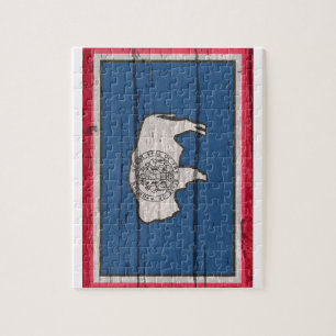 Quebra-cabeça Bandeira Do Estado Do Wyoming Na Antiga Madeira