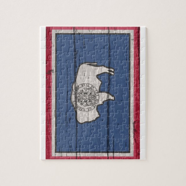 Quebra-cabeça Bandeira Do Estado Do Wyoming Na Antiga Madeira (Vertical)