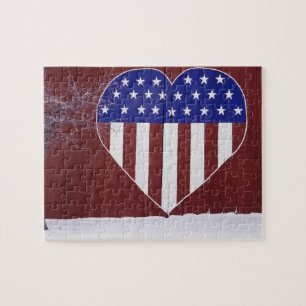 Quebra-cabeça Bandeira dos Estados Unidos Coração-Dada forma