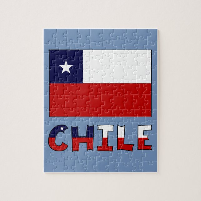 Quebra-cabeça Bandeira e Nome do Chile em Cor (Vertical)