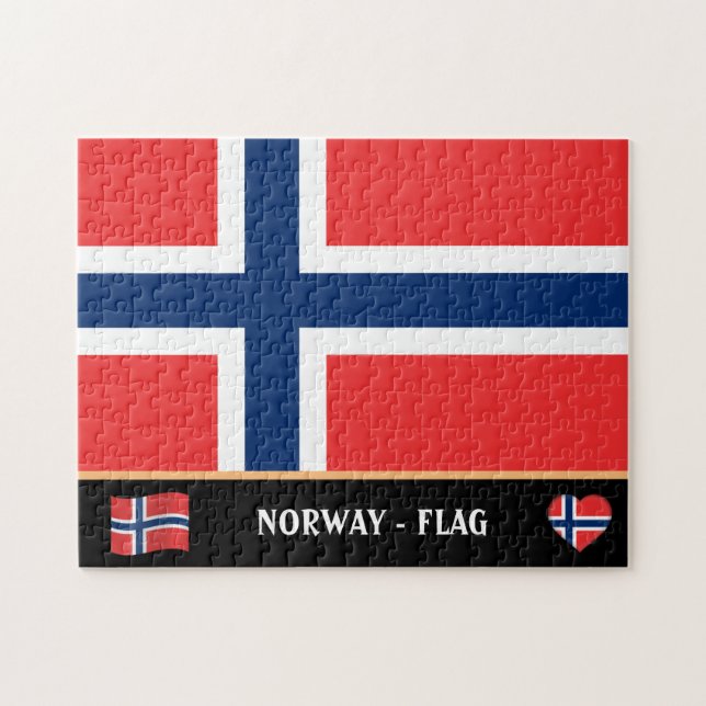 Quebra-cabeça Bandeira norueguesa e país norueguês / Noruega (Horizontal)