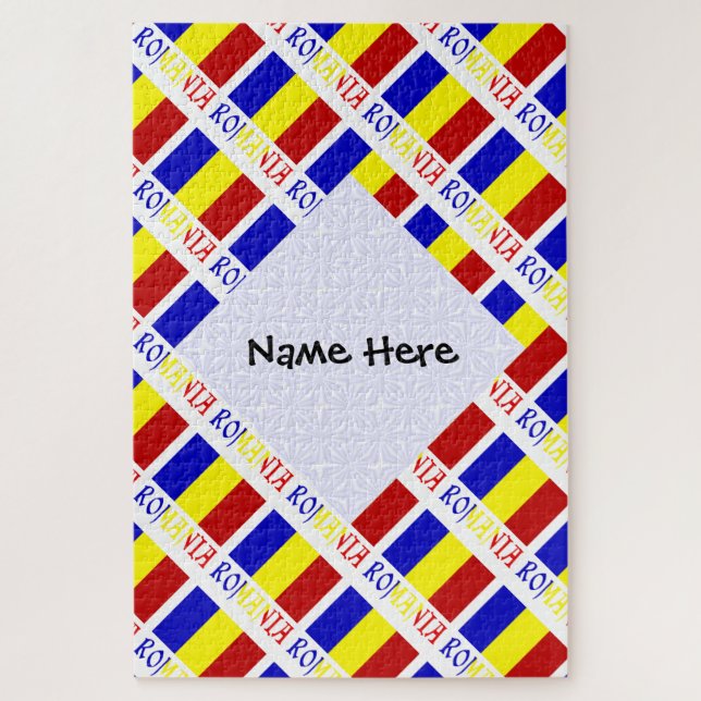 Quebra-cabeça Bandeira Romena com Título Personalização Negra (Vertical)