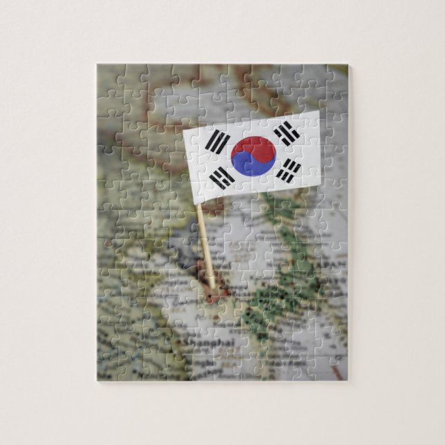 Quebra-cabeça Bandeira sul-coreana no mapa (Vertical)