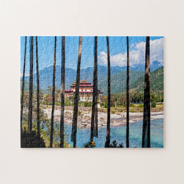 Quebra-cabeça Bandeiras de oração e Punakha Dzong - Butão (Horizontal)