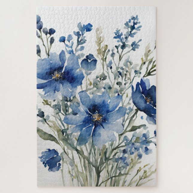 Quebra-cabeça Bando de Flores Elegante Na moda Azul (Vertical)