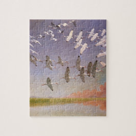 Quebra-cabeça Bando de Ibis sobrevoando Zonas Úmidas, Aves Vinta