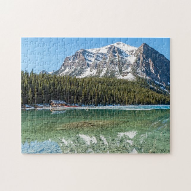 Quebra-cabeça Banheiro próximo ao lago Louise - Banff, Canadá (Horizontal)
