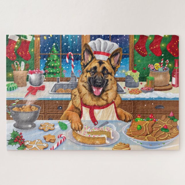 Quebra-cabeça Banho de Férias do german shepherd: Natal Festivo (Horizontal)