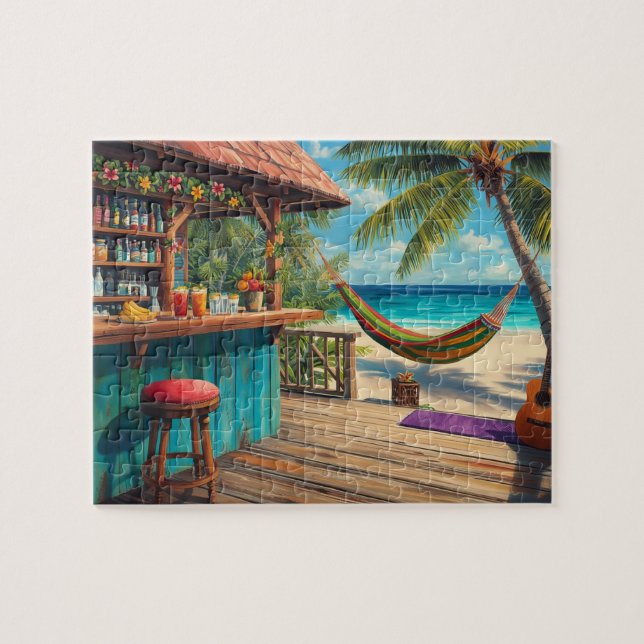 Quebra-cabeça Bar de Praia Tropical com Rede de Art (Horizontal)