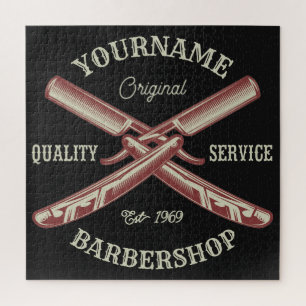 Quebra-cabeça Barbearia de Navalha Reta Personalizada NOME