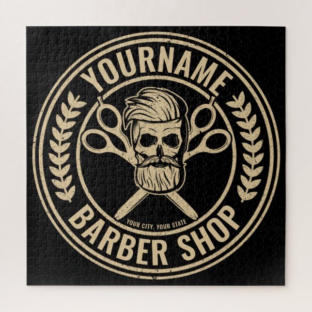 Quebra-cabeça Barbearia Personalizada Caveira Rockabilly Salão d (Vertical)