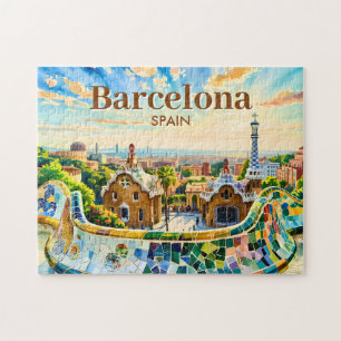 Quebra-cabeça Barcelona Espanha Aquarela Personalizada Parque Gü