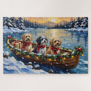 Quebra-cabeça Barco de Natal do Lhasa Apso de Férias