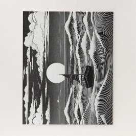 Quebra-cabeça Barco de Solitário com esboço preto e branco no ma