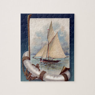 Quebra-cabeça Barco de vela do vintage com poupança, corda e