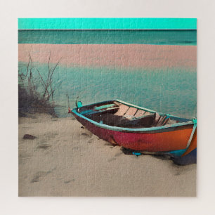 Quebra-cabeça Barco Encalhado em uma Praia Arenosa Arte Gerada