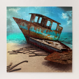Quebra-cabeça Barco Velho Enferrujado Abandonado em uma Praia Ar