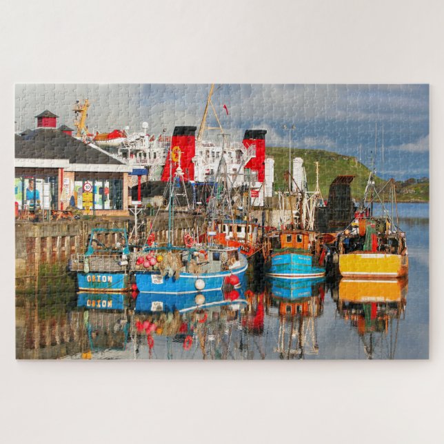 Quebra-cabeça Barcos de pesca e ferry, Oban, Escócia (Horizontal)