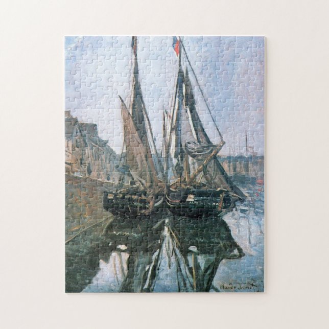 Quebra-cabeça Barcos de pesca em Honfleur 1868 Monet Fine Art (Vertical)