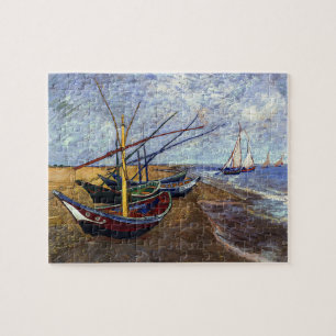 Quebra-cabeça Barcos de Pesca na Pintura de Arte de Praia