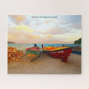 Quebra-cabeça Barcos de pesca na praia da Jamaica. Quebra-cabeç