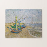 Quebra-cabeça Barcos De Pesca | Vincent Van Gogh<br><div class="desc">Barcos de pesca na praia em Saintes-Maries (1888) por Vincent Van Gogh,  artista poste-impressionista neerlandês. Arte original é uma pintura em forma de óleo na paisagem da canvas que mostra vários barcos de pesca na costa oceânica.

Use as ferramentas de design para adicionar texto personalizado ou personalizar a imagem.</div>