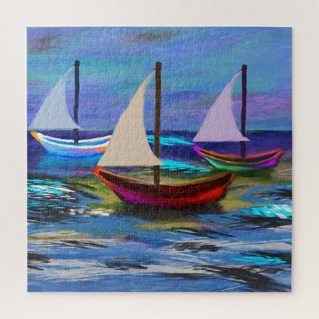 Quebra-cabeça Barcos no mar pendurando poster tapeçaria (Vertical)