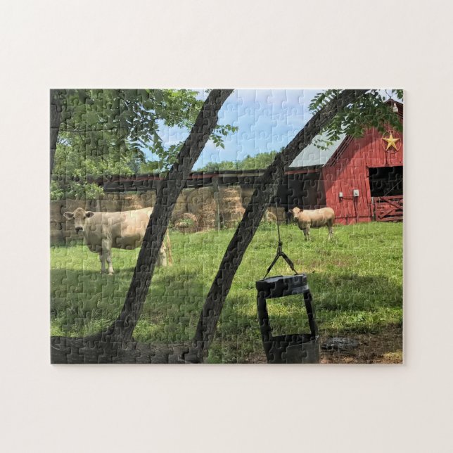 Quebra-cabeça Barn & Cows, Rural North Carolina Canvas Print Mou (Horizontal)