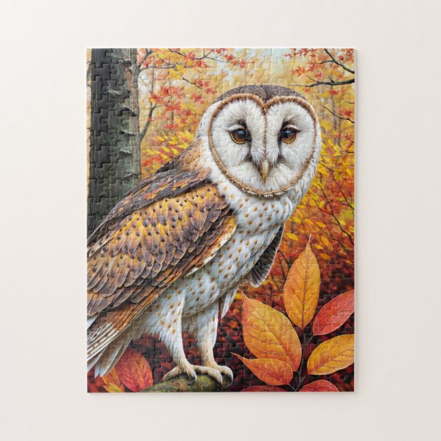 Quebra-cabeça Barn Owl Na Floresta Do Outono (Vertical)
